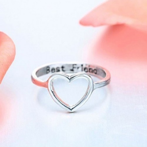 Simple Charm Best Friends Carved Hollow Heart Ring-Silver image