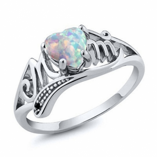 Rainbow Color Heart Style Fire Opal Womens Ring-Silver image