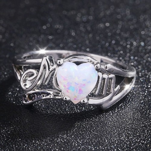 Rainbow Color Heart Style Fire Opal Womens Ring-Silver image