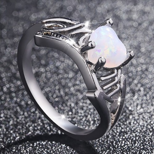 Rainbow Color Heart Style Fire Opal Womens Ring-Silver image