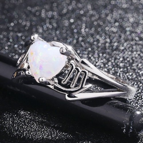 Rainbow Color Heart Style Fire Opal Womens Ring-Silver image
