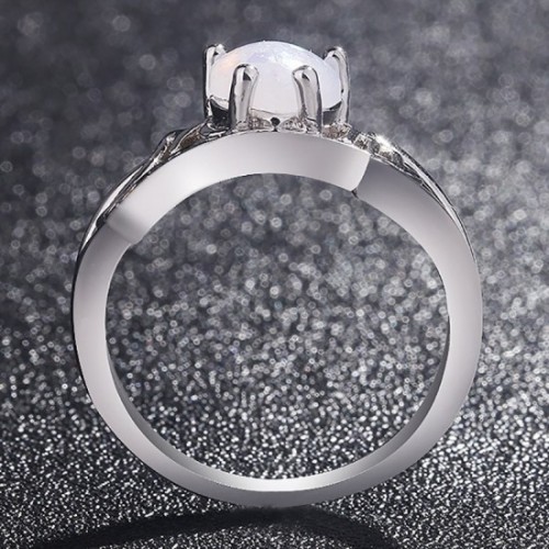 Rainbow Color Heart Style Fire Opal Womens Ring-Silver image