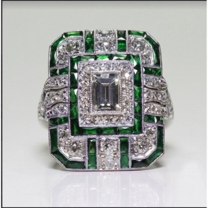 Unique Design Big Stone Silver Ring For Womens-Green