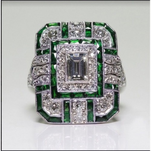Unique Design Big Stone Silver Ring For Womens-Green image