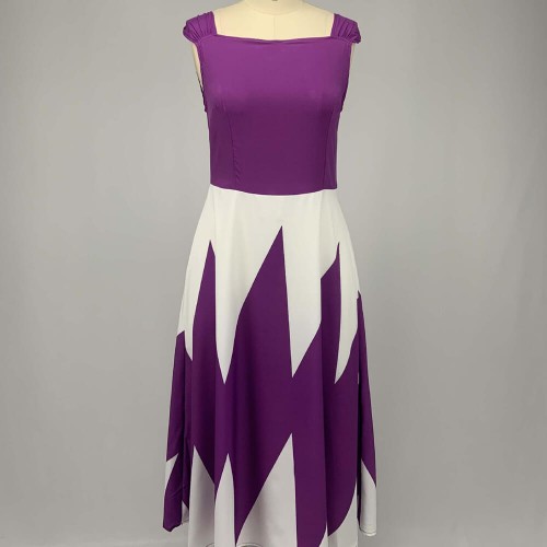 Trending Contrast Geometric Sleeveless Long Dress - Purple image