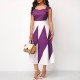 Trending Contrast Geometric Sleeveless Long Dress - Purple image
