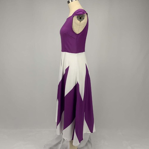 Trending Contrast Geometric Sleeveless Long Dress - Purple image