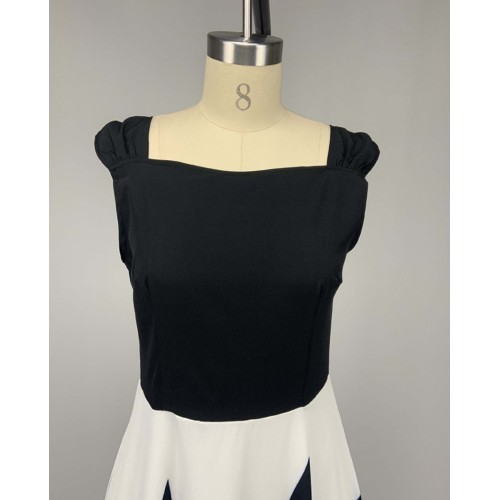 Trending Contrast Geometric Sleeveless Long Dress - Black image