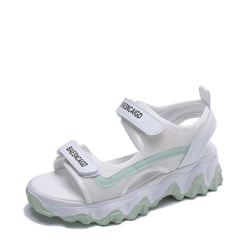 Trendy Chunky Style Velcro Platform Flat Sandal - Green image