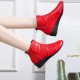 New Style Breathable Hollow Zipper Slope High Heel Shoes - Red image