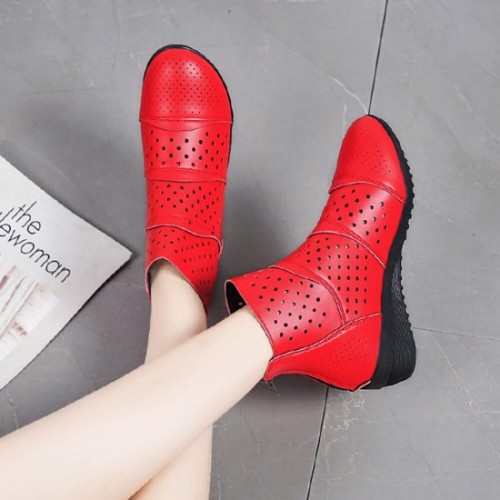 New Style Breathable Hollow Zipper Slope High Heel Shoes - Red image