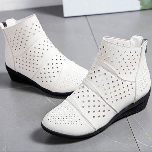 New Style Breathable Hollow Zipper Slope High Heel Shoes - Cream image