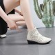 New Style Breathable Hollow Zipper Slope High Heel Shoes - Cream image