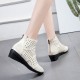 New Style Breathable Hollow Zipper Slope High Heel Shoes - Cream image