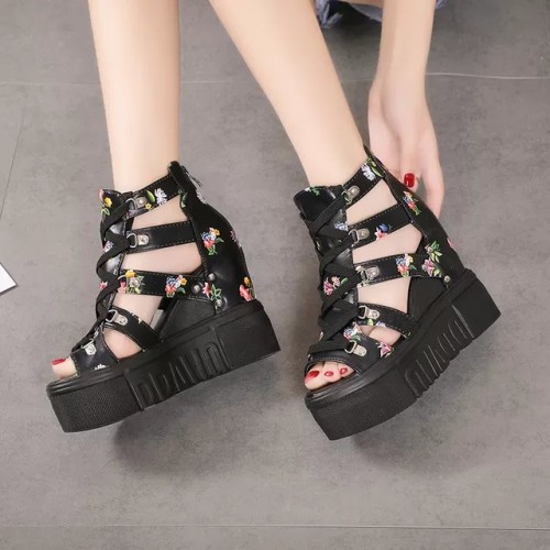 New Summer Peep-toe Wedge Platform Sandals - Black image
