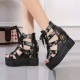 New Summer Peep-toe Wedge Platform Sandals - Black image