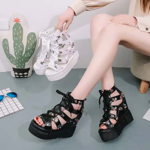 New Summer Peep-toe Wedge Platform Sandals - Black image