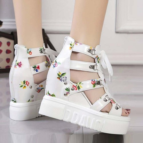 New Summer Peep-toe Wedge Platform Sandals - White image