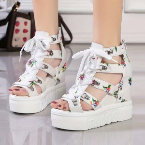 New Summer Peep-toe Wedge Platform Sandals - White