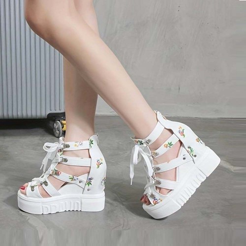 New Summer Peep-toe Wedge Platform Sandals - White image