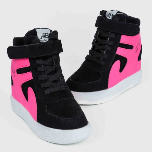 Latest Style High Top Women's Hidden Wedge Sneaker Shoes - Black image