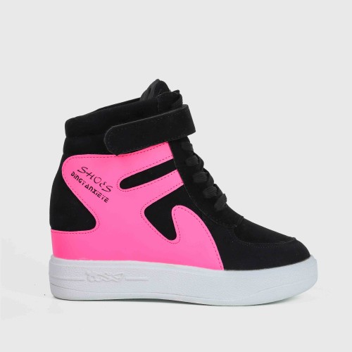 Latest Style High Top Women's Hidden Wedge Sneaker Shoes - Black image