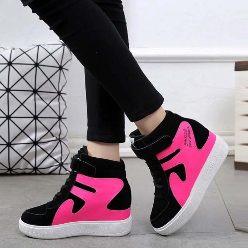 Latest Style High Top Women's Hidden Wedge Sneaker Shoes - Black image