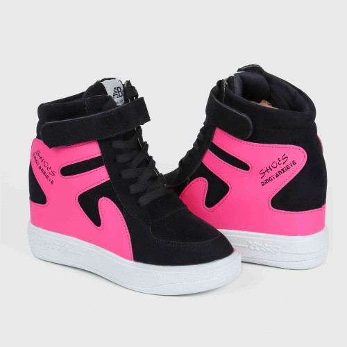 Latest Style High Top Women's Hidden Wedge Sneaker Shoes - Black image