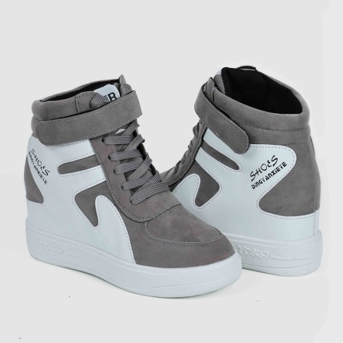 Latest Style High Top Women's Hidden Wedge Sneaker Shoes - Grey image