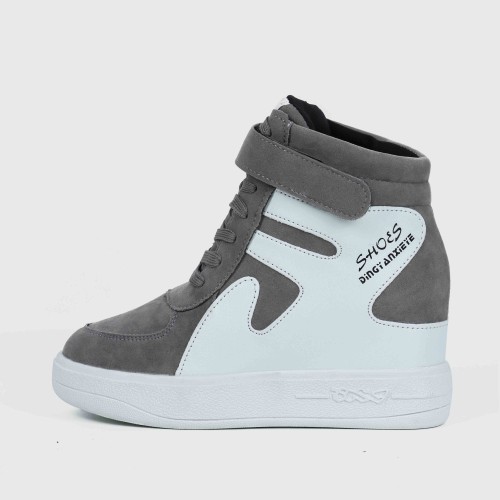 Latest Style High Top Women's Hidden Wedge Sneaker Shoes - Grey image