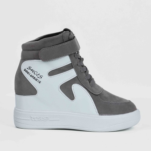Latest Style High Top Women's Hidden Wedge Sneaker Shoes - Grey image