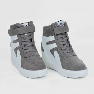 Latest Style High Top Women's Hidden Wedge Sneaker Shoes - Grey