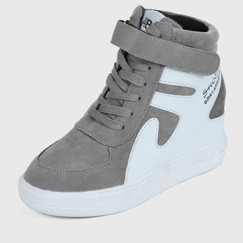 Latest Style High Top Women's Hidden Wedge Sneaker Shoes - Grey image