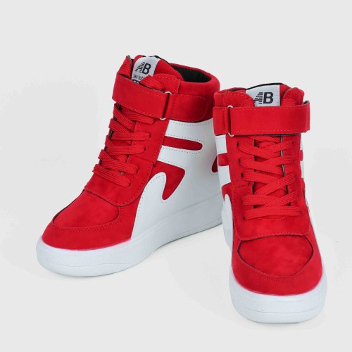 Latest Style High Top Women's Hidden Wedge Sneaker Shoes - Red image