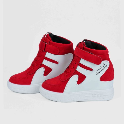 Latest Style High Top Women's Hidden Wedge Sneaker Shoes - Red image