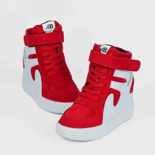 Latest Style High Top Women's Hidden Wedge Sneaker Shoes - Red image