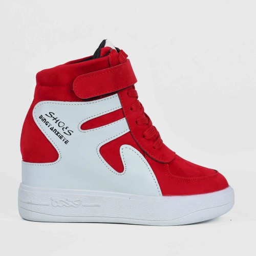 Latest Style High Top Women's Hidden Wedge Sneaker Shoes - Red image