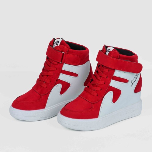 Latest Style High Top Women's Hidden Wedge Sneaker Shoes - Red image