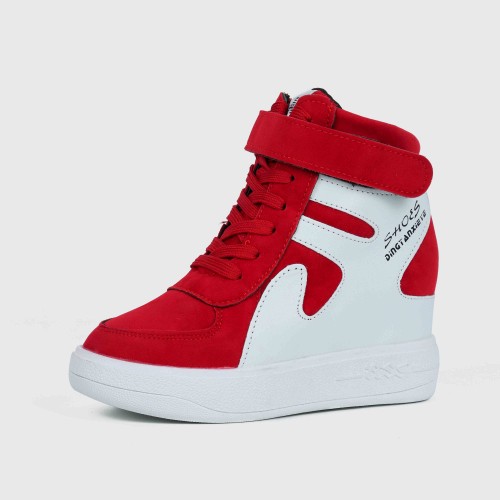Latest Style High Top Women's Hidden Wedge Sneaker Shoes - Red image
