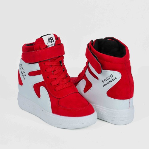 Latest Style High Top Women's Hidden Wedge Sneaker Shoes - Red image