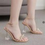 New Fashion Rhinestone Bow Ankle Strap High Heels Sandals - Beige