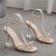 New Fashion Rhinestone Bow Ankle Strap High Heels Sandals - Beige image
