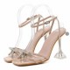 New Fashion Rhinestone Bow Ankle Strap High Heels Sandals - Beige image