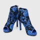 Women's Hollow out Embroidery Thin Heeled Sandals - Blue image