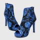 Women's Hollow out Embroidery Thin Heeled Sandals - Blue image