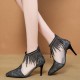 New Net Hollow High Heels Tassels Rhinestone Pointed Toe Shoes - Black image