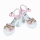 Rhinestone High And Thick-Heeled Waterproof Sandals - Pink image