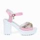 Rhinestone High And Thick-Heeled Waterproof Sandals - Pink image