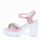 Rhinestone High And Thick-Heeled Waterproof Sandals - Pink image