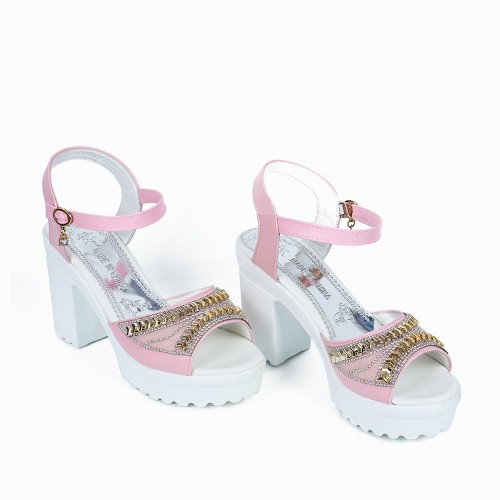 Rhinestone High And Thick-Heeled Waterproof Sandals - Pink image